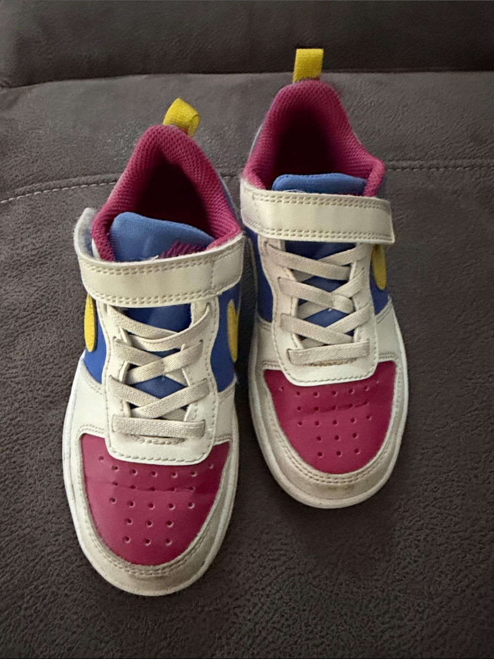 Kids Nike Court Borough Lows - Pink, Blue & Yellow